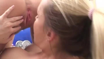 Young lesbians toy twats in gym
