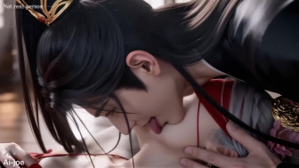 A chinese classical beauty with skin as white as snow, dressed in red and with white hair. bj cum first episode, AI-generated
